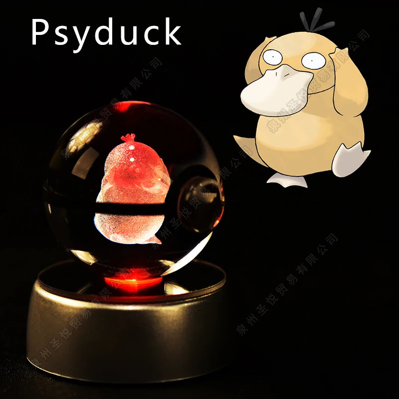 Bola de cristal de Pokémon 3D Pikachu Gengar Mewtwo, lámpara de luz nocturna, estatua de bola de cristal de Pokémon de cristal 3D de Pokeball, regalo de cumpleaños para niños