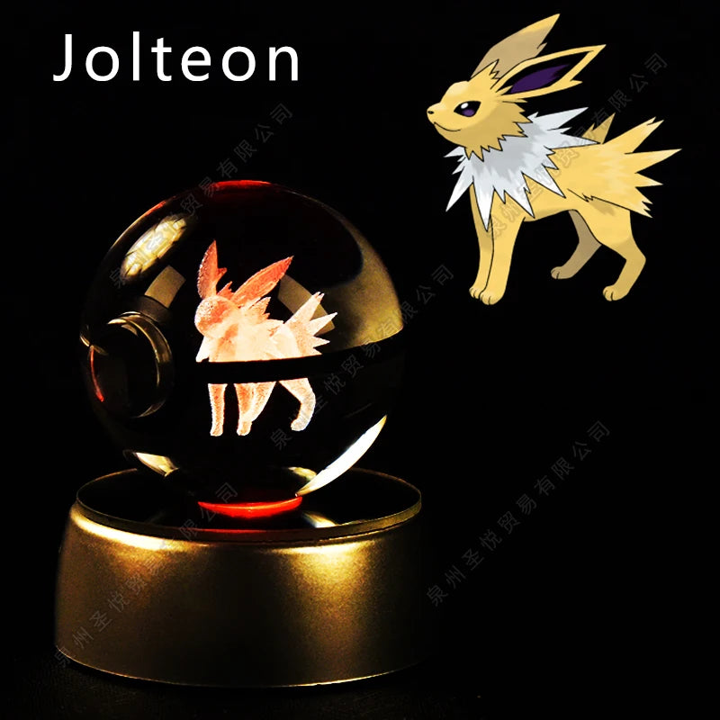 Bola de cristal de Pokémon 3D Pikachu Gengar Mewtwo, lámpara de luz nocturna, estatua de bola de cristal de Pokémon de cristal 3D de Pokeball, regalo de cumpleaños para niños