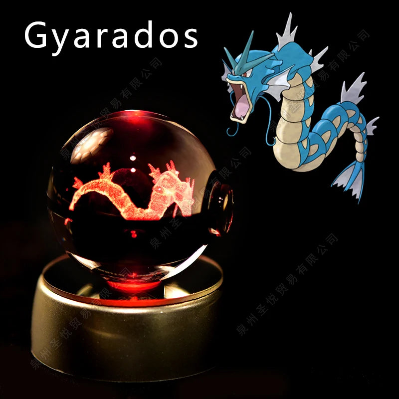 Bola de cristal de Pokémon 3D Pikachu Gengar Mewtwo, lámpara de luz nocturna, estatua de bola de cristal de Pokémon de cristal 3D de Pokeball, regalo de cumpleaños para niños