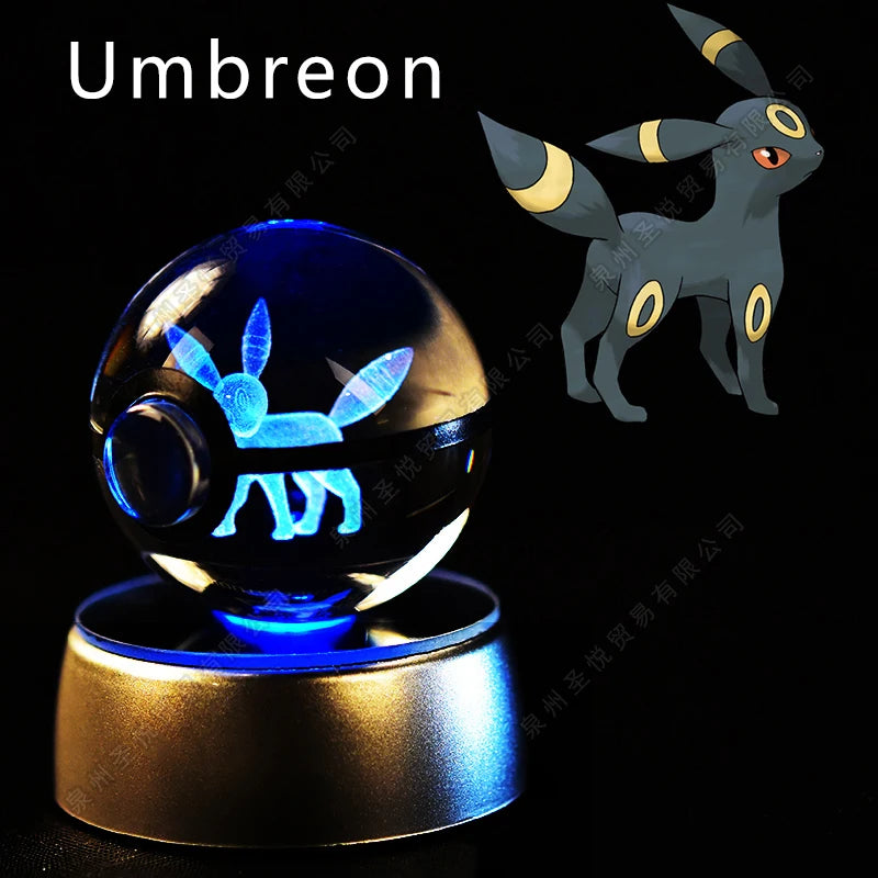 Bola de cristal de Pokémon 3D Pikachu Gengar Mewtwo, lámpara de luz nocturna, estatua de bola de cristal de Pokémon de cristal 3D de Pokeball, regalo de cumpleaños para niños