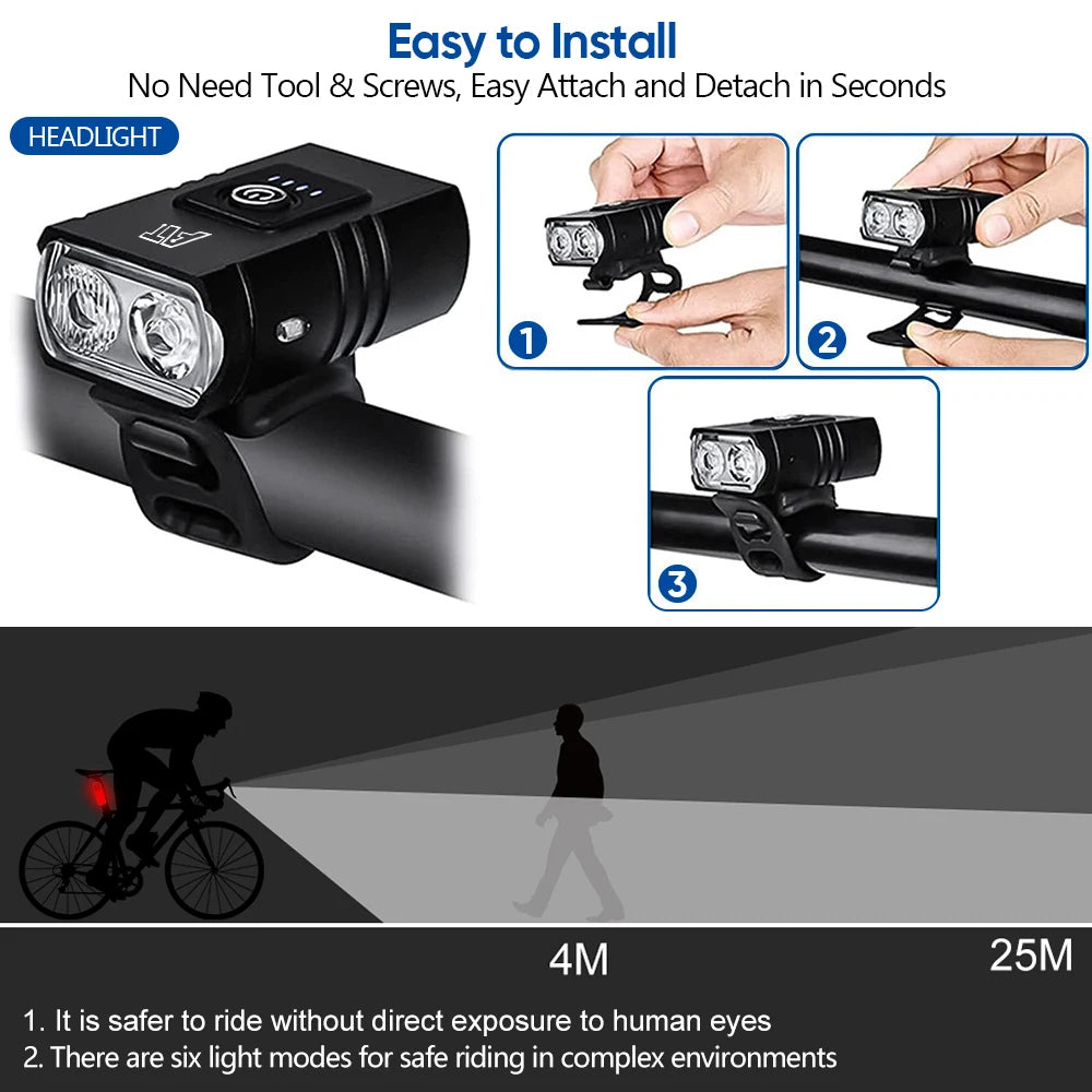 Luz delantera LED para bicicleta, faro recargable tipo C para bicicleta de montaña y carretera, fácil de instalar, accesorios para ciclismo