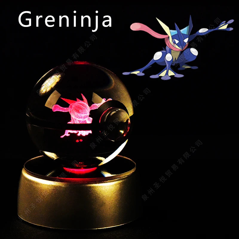 Bola de cristal de Pokémon 3D Pikachu Gengar Mewtwo, lámpara de luz nocturna, estatua de bola de cristal de Pokémon de cristal 3D de Pokeball, regalo de cumpleaños para niños