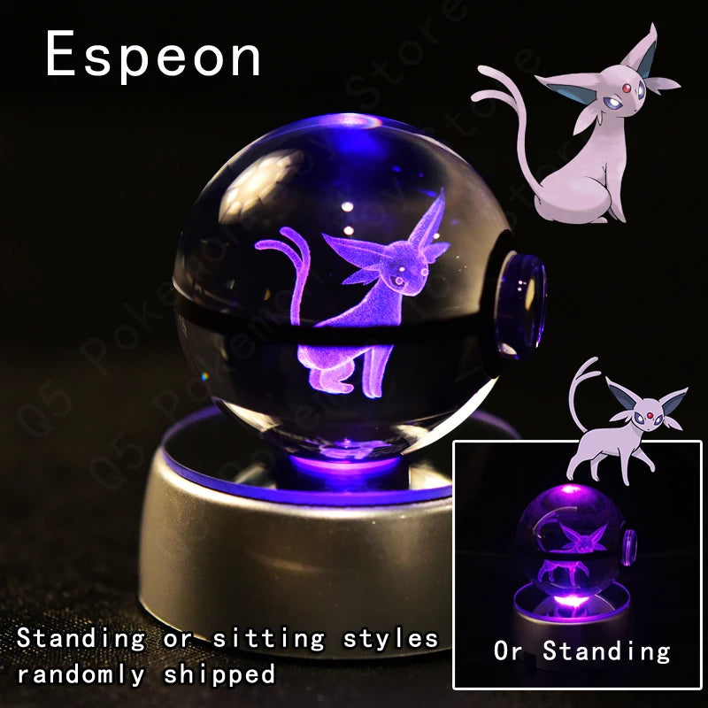 Bola de cristal de Pokémon 3D Pikachu Gengar Mewtwo, lámpara de luz nocturna, estatua de bola de cristal de Pokémon de cristal 3D de Pokeball, regalo de cumpleaños para niños