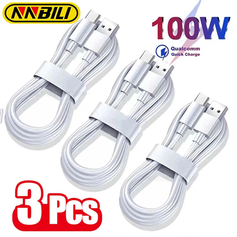 NNBILI 1-3 uds 10A 100W tipo C Cable de carga súper rápido Cable de datos para Huawei OPPO vivo iQoo Cables USB C de carga rápida