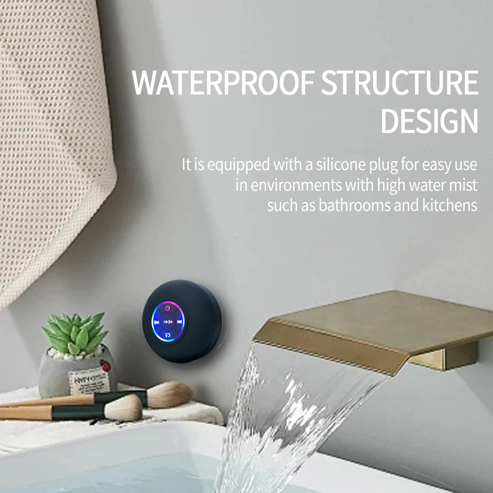 Altavoz Bluetooth inalámbrico portátil, altavoz LED IPX4, resistente al agua, con ventosa grande, Mini caja de sonido estéreo para baño y exteriores