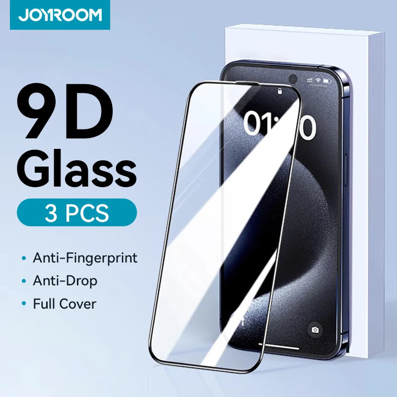 Joyroom 1/2/3 Uds Protector de pantalla de vidrio HD para iPhone 16 15 14 13 12 11 Pro Max protección de vidrio templado de pantalla completa para iPhone