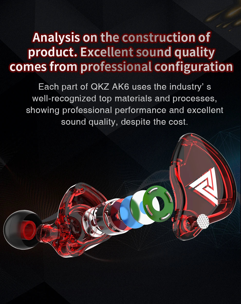 Original QKZ AK6 auriculares internos 6 unidad de controlador dinámico auriculares con micrófono estéreo deportes HIFI Subwoofer auriculares Monitor auriculares