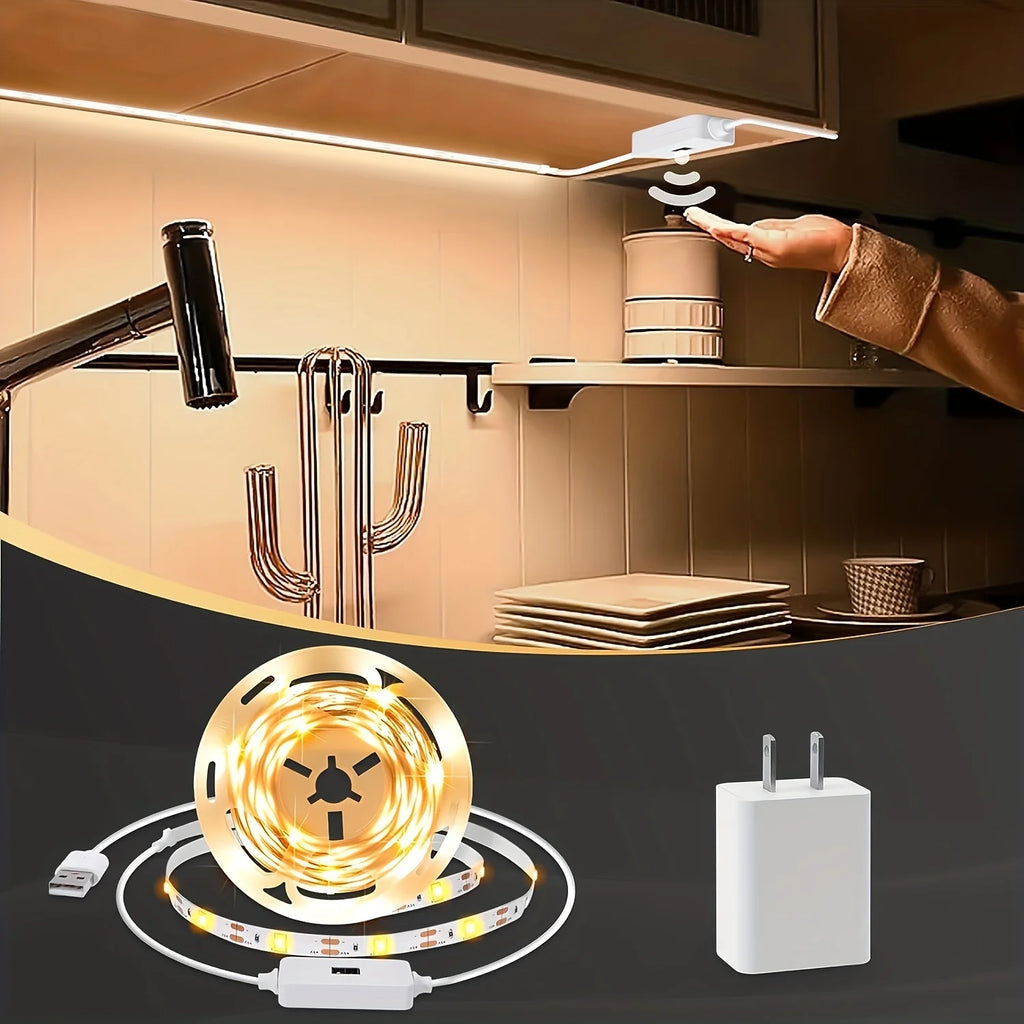 Tira de luces LED con detección manual, Sensor de encendido y apagado de movimiento, 5V, USB, 30LED/M, cinta de luces de diodo para decoración de armario, iluminación de cocina