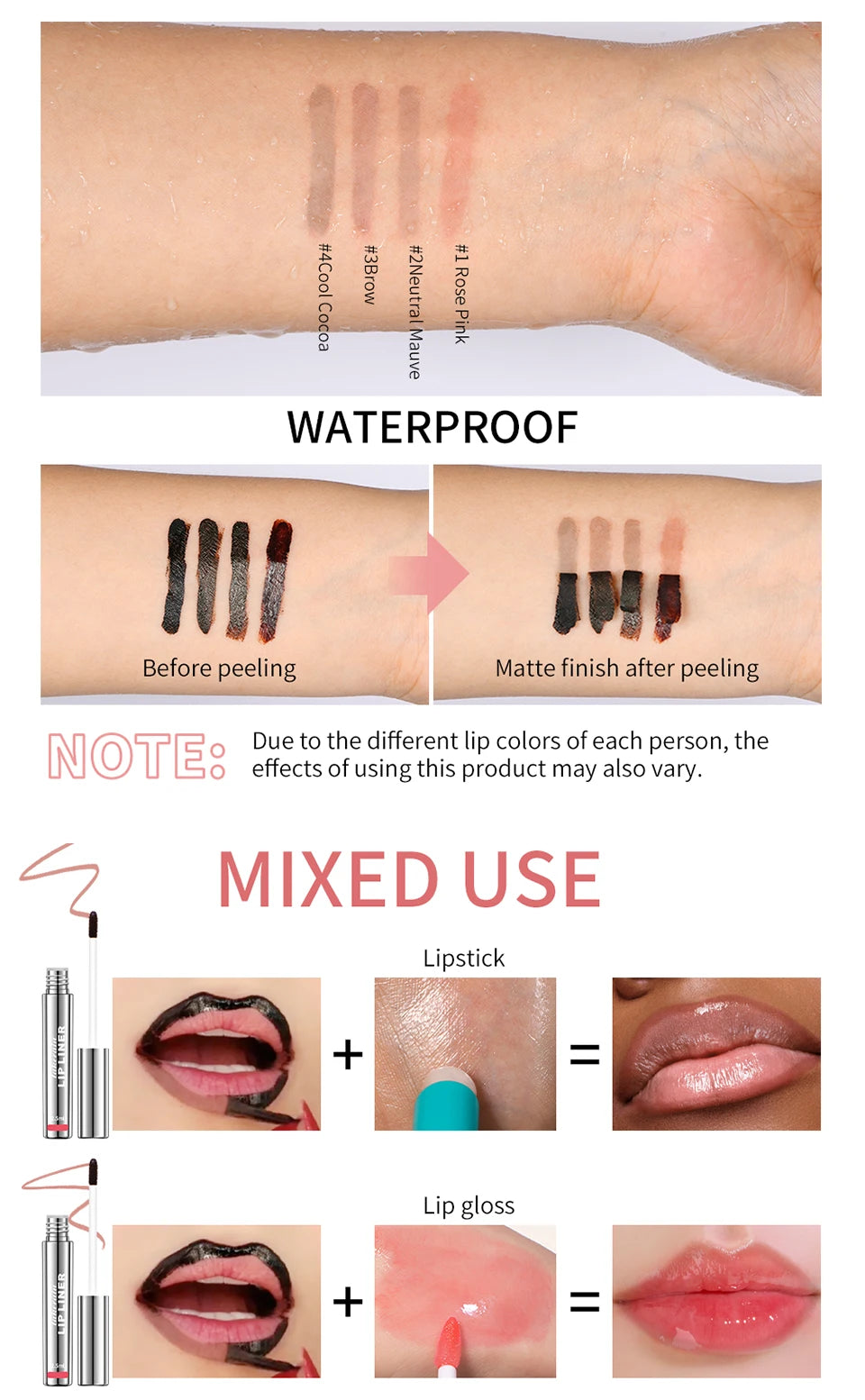 Delineador de labios impermeable, tatuaje, brillo de labios, tinte de labios mate de larga duración, contorno marrón, cosmético de manchas de labios