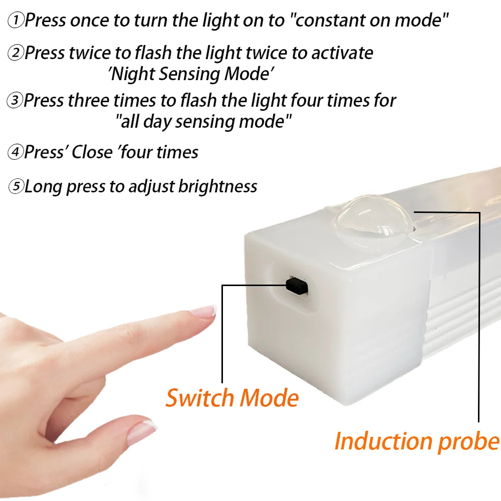 Luz LED con Sensor de movimiento, luz nocturna LED inalámbrica tipo C, luz recargable para armario, lámpara de armario, retroiluminación de escalera para cocina