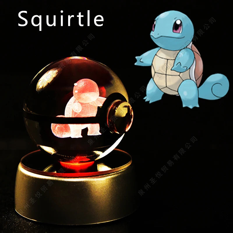 Bola de cristal de Pokémon 3D Pikachu Gengar Mewtwo, lámpara de luz nocturna, estatua de bola de cristal de Pokémon de cristal 3D de Pokeball, regalo de cumpleaños para niños