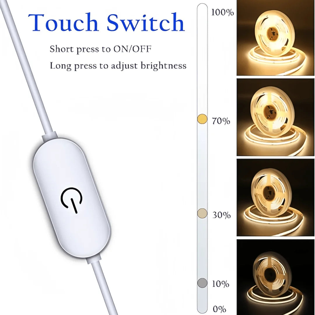 Tira de luces LED COB, atenuador táctil, cinta de diodo Flexible, 5V, USB, iluminación interior lineal, lámpara para habitación, bricolaje, TV, espejo, retroiluminación, decoración de pared